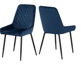 ATHENS RECT & AVERY DINING SET (X4 CHAIRS) - CONCRETE/SAPPHIRE BLUE VELVET