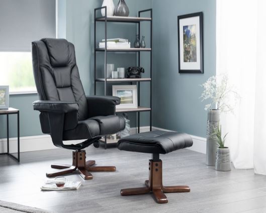 Monk Swivel Recliner & Stool Black