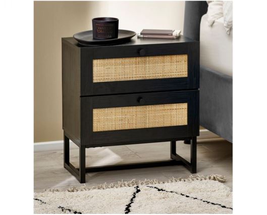 Petra 2 Drawer Bedside- Black