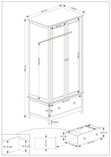 Nairn White 2 door, 1 drawer wardrobe