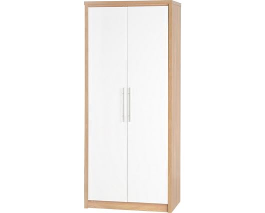 Santos 2 Door Wardrobe - White High Gloss/Light Oak Effect Veneer