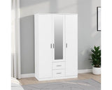 DAKOTA 3 DOOR 2 DRAWER MIRRORED WARDROBE - WHITE