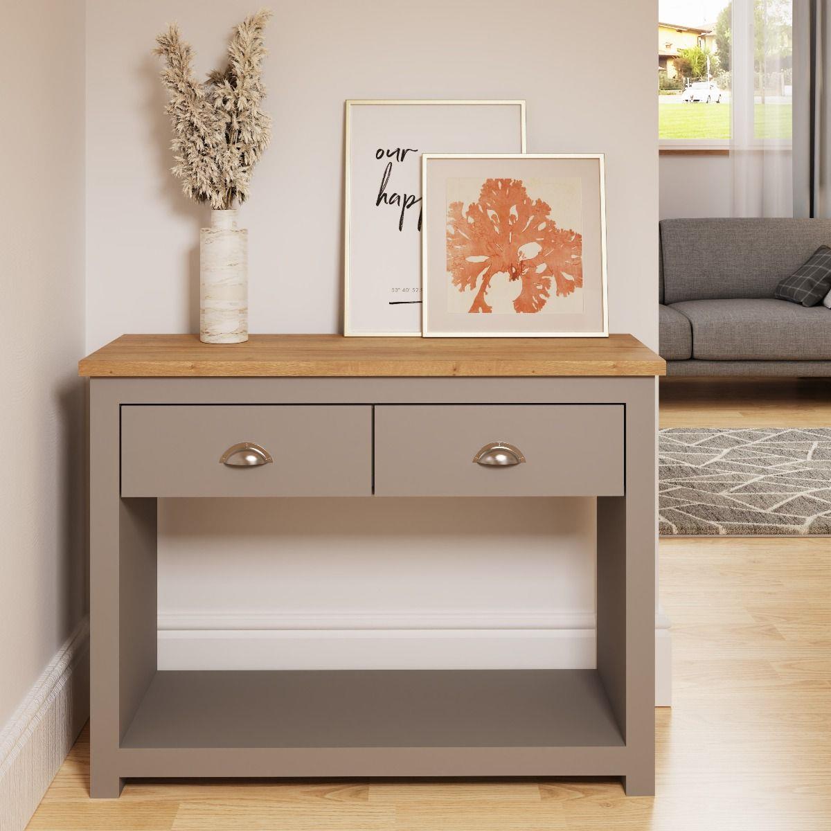 Lincoln 2 Drawer Console Table- Light Grey