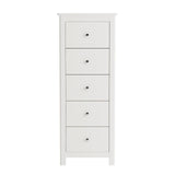 Nairn White 5 drawer narrow chest of drawers
