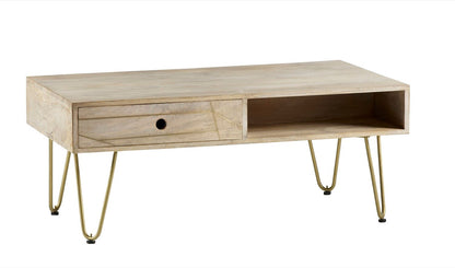 Light Gold Rectangular Coffee Table with Drawer