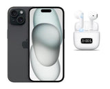 Refurbished Apple iPhone 15 128GB Black with Wireless Headphones