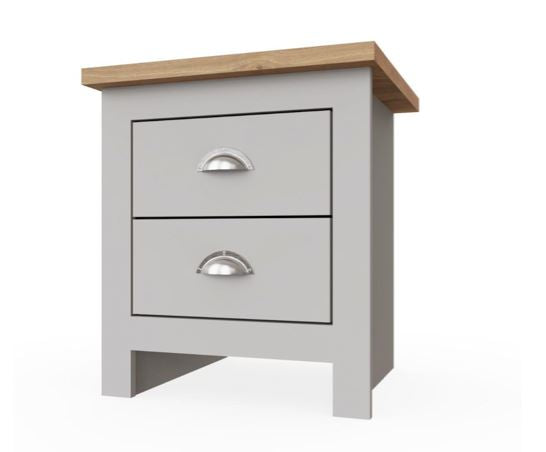 Lincoln 2 Drawer Bedside- Light Grey