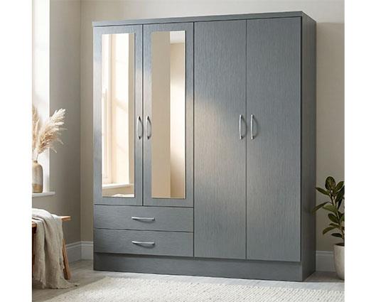 NEVADA 4 DOOR 2 DRAWER WARDROBE - 3D EFFECT GREY