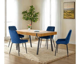 TREVISO & AVERY DINING SET (X4 CHAIRS) - LIGHT OAK EFFECT/SAPPHIRE BLUE VELVET