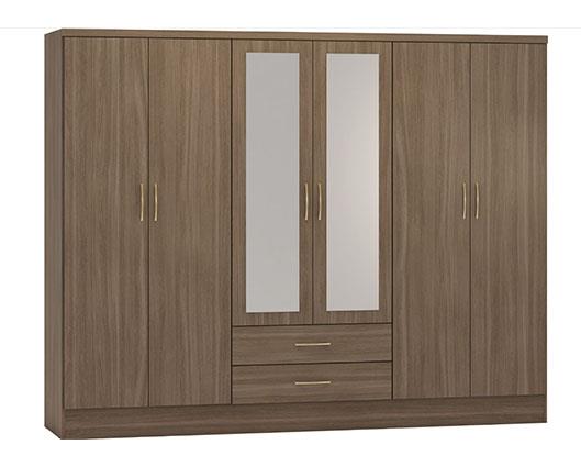 NEVADA 6 DOOR 2 DRAWER WARDROBE - RUSTIC OAK EFFECT