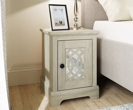 Angel 1 Door Mirrored Bedside Table- Dusty Grey & Oak