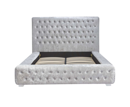 Grande Double Bed - Steel Crushed Velvet