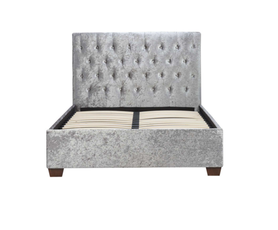 Cologne Double Bed - Grey Crushed Velvet