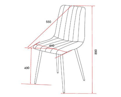 Straight stitch grey dining chair, black tapered legs (pair)