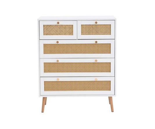 Catalina 5 Drawer Rattan Chest- White