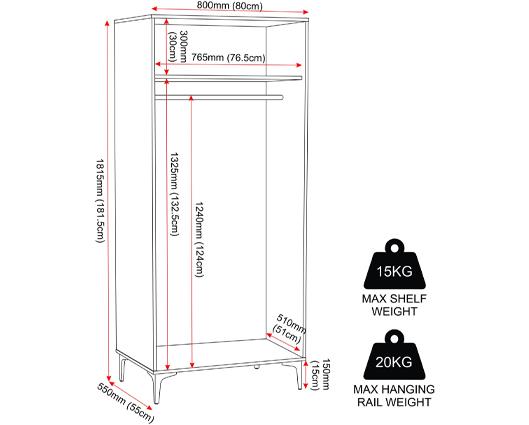 MIAMI 2 DOOR WARDROBE - OAK EFFECT/BLACK