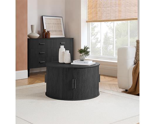 Axel Round Fluted Coffee Table with Storage - Black