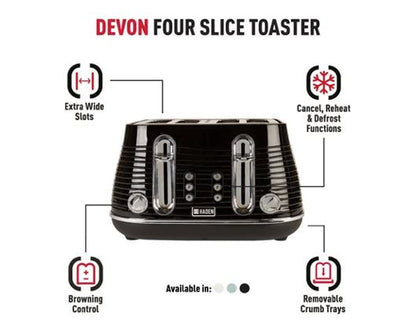 Haden Devon 4 Slice Toaster Black