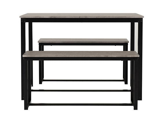 LINCOLN 1+2 DINING BENCH SET - STONE EFFECT/BLACK