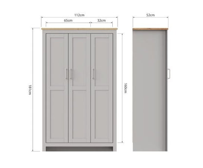 Lincoln 3 Door Wardrobe- Light Grey