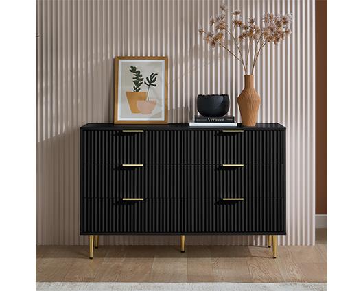 Zara 6 Drawer Fluted Chest - Black