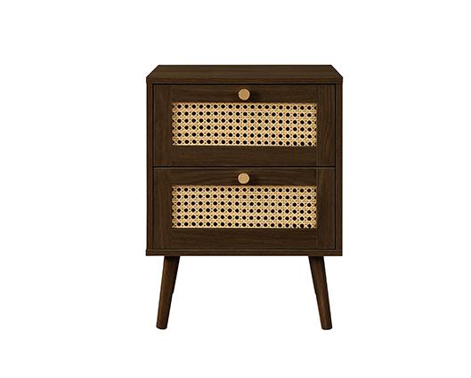 Croxley 2 Drawer Rattan Bedside - Walnut