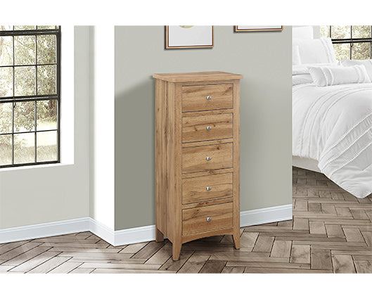 Hounslow 5 Drawer Tall Chest- Oak