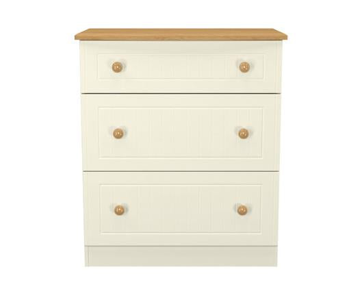 Warwick 3 Drawer Deep Chest - Cream Ash with Modern Oak Top