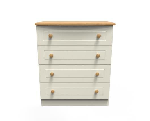 Warwick 4 Drawer Chest - Cream Ash with Modern Oak Top