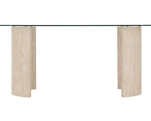 MODENA DINING TABLE - CLEAR GLASS/CREAM MARBLE EFFECT