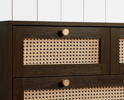 Croxley 5 Drawer Rattan Chest - Walnut