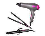 Gift 1800W DC Hairdryer / 25mm Curling Tong / Hair Straightener Neon Pink / Graphite