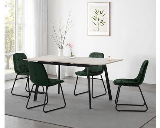 AVERY & LUKAS EXTENDING DINING SET (X4 CHAIRS) - CONCRETE/EMERALD GREEN VELVET