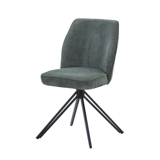 Aspen swivel dining chairs, green cord fabric with black metal legs (pair)