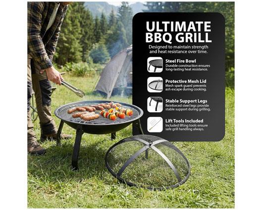 ZENO Round Fire Pit - 3 in 1 Heater/Grill/BBQ with Accessories