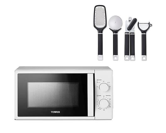 Tower Manual 700W 20L Microwave White with Free Precision 4 Piece Gadget Set