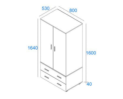 Lido 2 door, 2 drawer low wardrobe