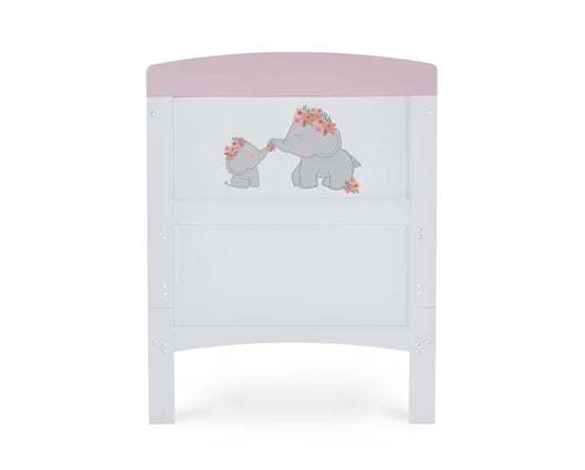 Elephants Pink Cot Bed + Fibre Mattress
