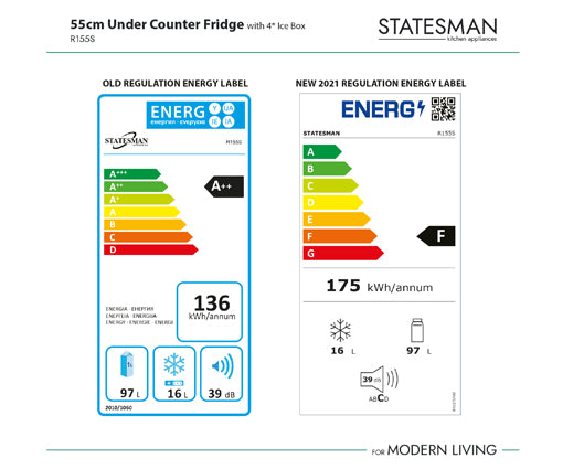 Statesman R155S 55cm Under Counter Fridge With 4* IceBox Silver