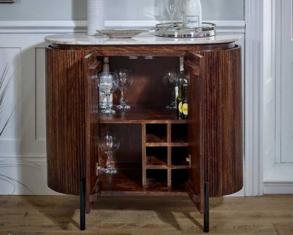 Olin Solid Wood Sideboard/Drinks Cabinet With Marble Top & Metal Legs