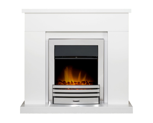 Ludlow Fireplace Suite 39inch - White With Electric Fire - Chrome 