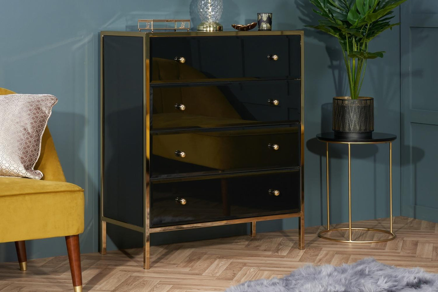 Fabian 4 Drawer Chest - Black & Gold