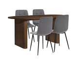 Axel Oval Fluted Dining Table with 4 Fabric Chairs - Walnut