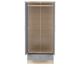 NEVADA 2 DOOR 1 DRAWER WARDROBE BEDROOM SET - GREY GLOSS/LIGHT OAK EFFECT VENEER