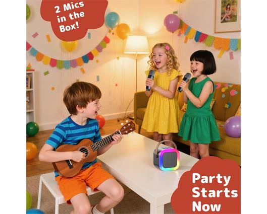 Mini Karaoke Machine with 2 Wireless Microphones and Portable Bluetooth Speaker