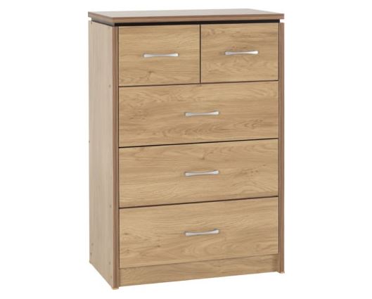 Cordell 3+2 Drawer Chest - Oak Effect Veneer with Walnut Trim