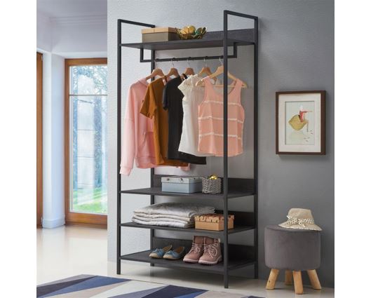 Zulu 3 Piece Bedroom Furniture Set Open Wardrobes-Black