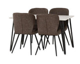 MARLOW & QUEBEC DINING SET (X4 CHAIRS) - WHITE MARBLE/BROWN FAUX LEATHER
