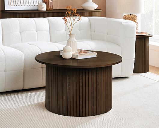 Axel Round Fluted Coffee Table - Walnut