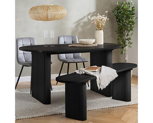 Axel Fluted Dining Bench - Black